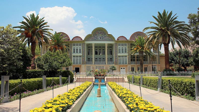eram garden with beautiful painting at the entrance in shiraz
